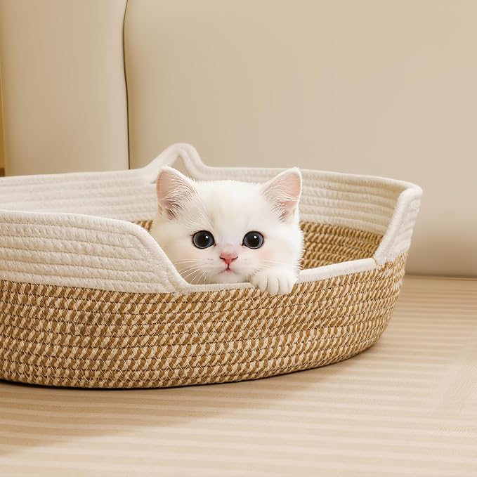 Cat Toy Basket, Cat Toy Box Organizer Baskets, Woven Cotton Rope Pet Puppy Dogs Cats Bed Toy Bin With Handle, Chew Toys Blankets Leashes Storage Baskets for All Pets - Puppies to Large