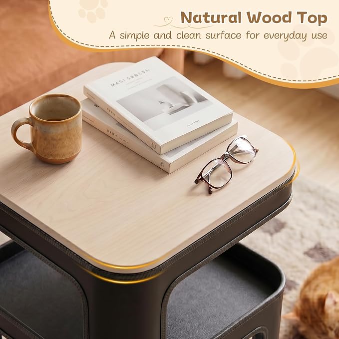 EUREKA ERGONOMIC Side Table Cat Beds, Square End Table with Cat House, Metal Nightstand with 3 Tier Storage, Modern Side Table End Beside Table for Living Room Bedroom Indoor, Easy Assembly, Black