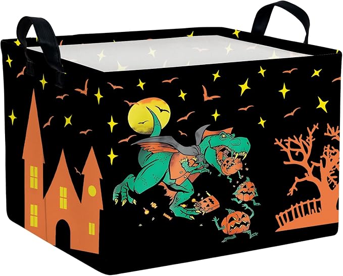 Halloween Basket Gift Cute Pumpkin Ghost Parties Decor Kid Trick or Treat Basket for Boys and Girls Rectangular Storage Bin Box (Dinosaur)