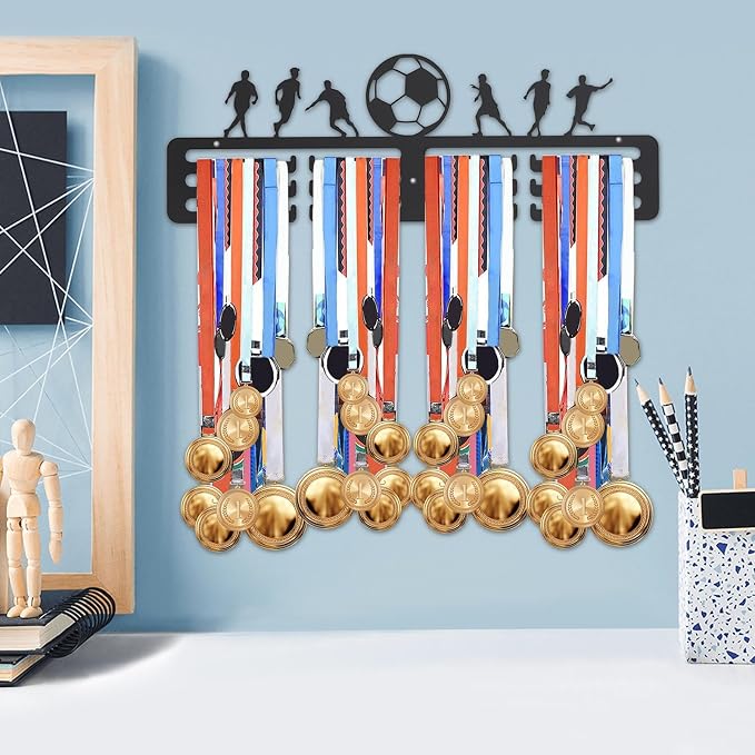 Award Hanger Football Theme Organizer | Sports Award Storage Rack for Runners Players Swimmers Gymnasts Athletes Winners Bedroom Office Gym Living Room