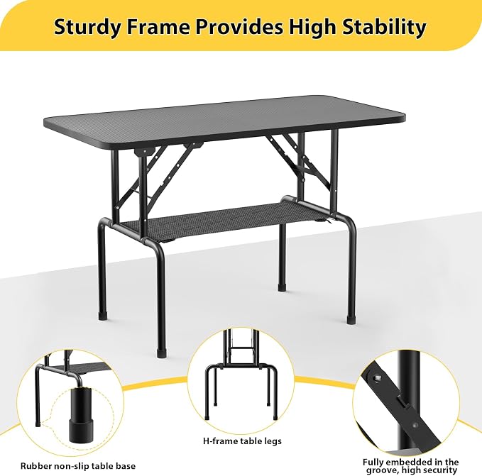 ROOMTEC 46 Inch Dog Grooming Table,Foldable Pet Grooming Tables at Home with Adjustable Arm,Nooses, Mesh Tray