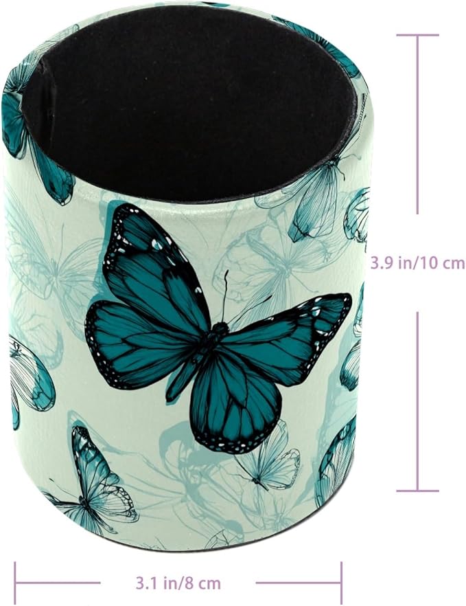 Green Butterflies Pen Holder, Pencil Cup Marker Brush Holder Desk Storage Case, Desktop Organizer for School Office Home Supplies