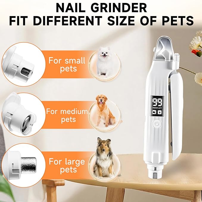 2 in 1 Dog Nail Clippers Electric Grinder Dogs Cats Trimmers Claw Nail Care Tool Cordless Rechargeable Pets Nail Trimmer with LED Lights Low Noise Pet Electric Grinder Storage Bag Include