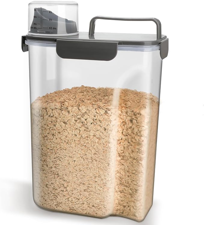Rice Container, Airtight Rice Storage Container 10lb, Cereal Containers Storage, BPA Free Food Dispenser with Pouring Spout Handle for Flour Pasta Grain, Pet Dog Cat Bird Food Storage Container