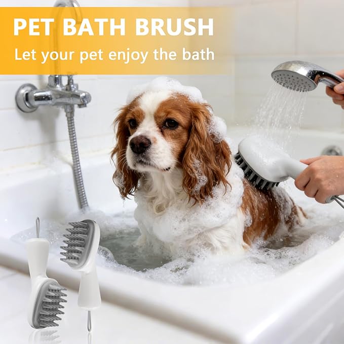Dog Bath Brush & Massager, Dog Cleaner & Cat Grooming Brush, Silicone Shampoo Scrubber for Dogs & Cats, Rubber Curry Brush for Bathing, Washing & Shedding Care