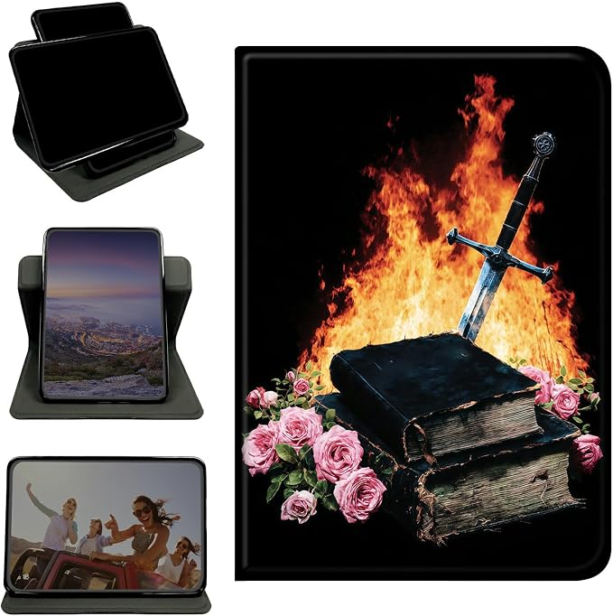 Case for Samsung Galaxy Tab S6 Lite 10.4" 2024/2022/2020, 360 Degree Rotating Stand with Multi-Angle Vertical & Horizontal Viewing Shockproof Shell for Women Men, Flame Book Rose