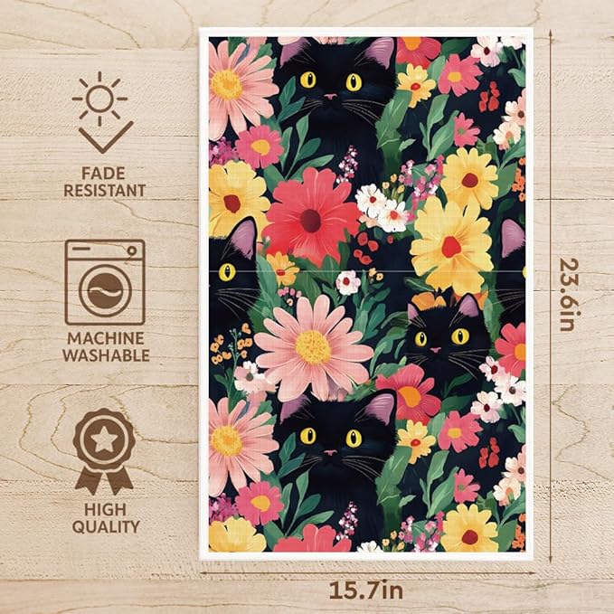 Cute Cat Gifts for Women Cat Mom Lover Lady,Cats Flower Kitchen Hand Towel Decor,Cute Hand Towel for Bathroom,Dish Towels Baking Cooking Drying Cloth,Cats Themed for Her