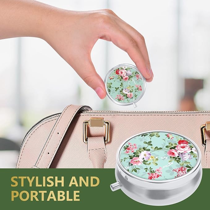 Nipichsha Pill Box, Small Pill Case for Purse & Pocket, Cute Travel Medicine Organizer, Portable Medicine Container Holder to Hold Vitamins, Medication, Fish Oil & Supplement, Graceful Peony | Cute Travel Medicine Organizer, Portable Medicine Container...
