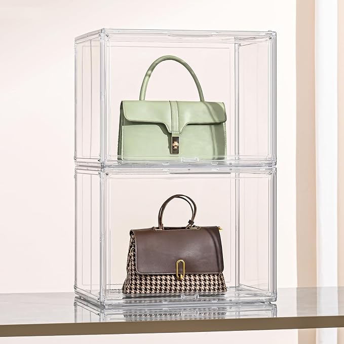 XXX-Large Clear Display Case 17.7" x 13" x 13" Extra Large Display Organizer Box with Magnetic Door, Stackable Acrylic Storage Bin for Boots, Shoes, Collectibles, Bags, Figures