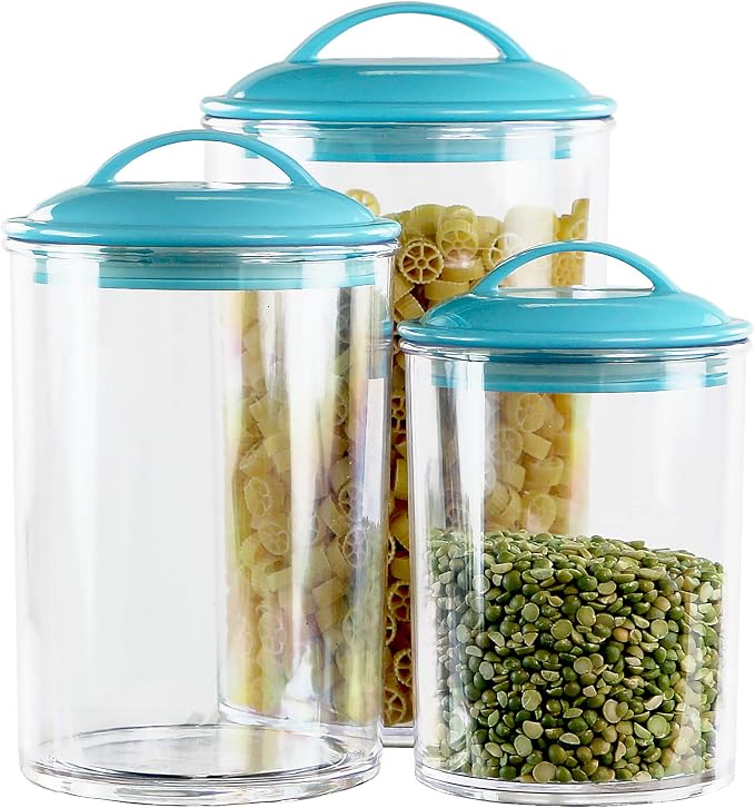 Reston Lloyd Food Storage Containers, BPA Free Airtight Canisters for Cereal, Pasta, Sugar, Coffee, Flour, Cookies, Loose Tea, for Kitchen Organization, Set of 3, Turquoise