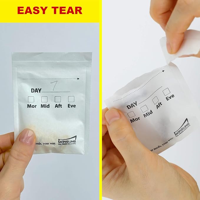 Mansung M 600 Bags/Parchment Paper- 4 Times a Day, Pill Bags, Suite, Sorter Organizer for Medication, Heat Seal Pill Bag pouche Pack Organizer Dispenser kit Daily Blister Packs Use with Mansung Tray
