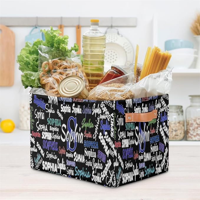 Custom Storage Basket, Personalized Name Rectangle Organizer Bin for Pet/Children Toys, Books, Clothes, Perfect for Rooms/Playroom, Solid Black Color