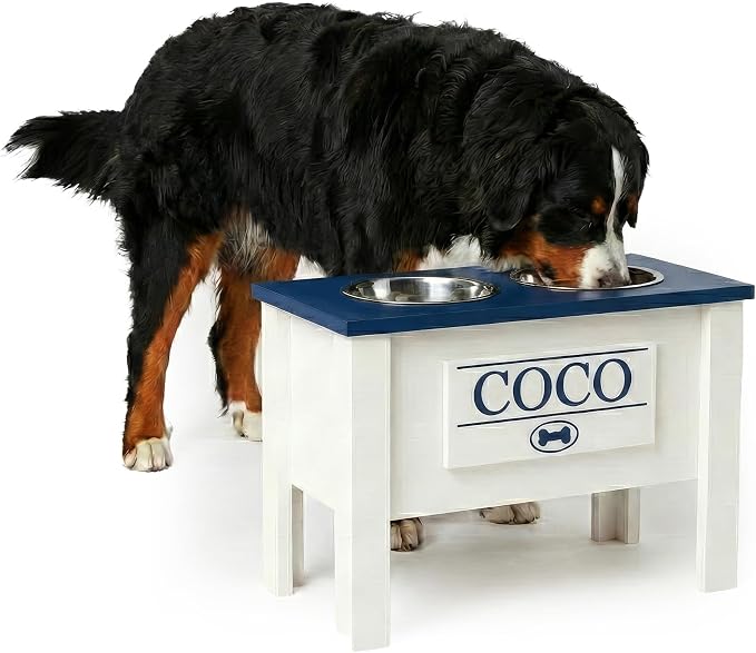 Elevated Dog Bowls for Large Dogs, Personalized Food Stand for Large Breed | Farmhouse Style, Elevated Wood Stand, Storage Container, Stainless Steel Bowls, Raised Anti-Slip Feeder, Made in USA