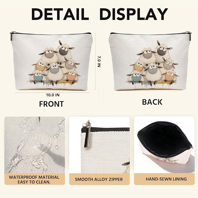 JIUWEIHU Sheep Gifts Makeup Bag Lambs Cosmetic Bag Travel Toiletry Bags | Makeup Pouch Christmas Graduation Birthday Gifts for Women Girls Sheep Lovers teacher Friends Daughter Sister Niece Coworker
