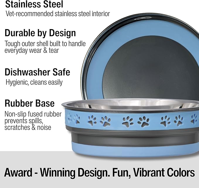 Loving Pets Corsa Dog Bowls- Stainless Steel Dog & Cat Bowls - Spill Proof Dog Food Bowl, Cat Bowl, Puppy Essentials & Pet Supplies Great for Home & Travel (Large 35-65 lbs, Rapid Blue)