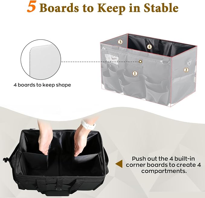 Rolling Cleaning Caddy Bag with Detachable Trolley, Multi-Functional Portable Cleaning Cart Supplies Organizer for Housekeeping and Domestic Cleaning, Cleaning Caddy with Wheels, Black