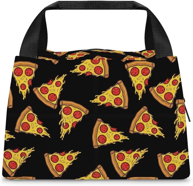 Insulated Lunch Bags for Daily Use, Pizza Print | Reusable Cooler Tote Leak-Proof, Comfy and Non Slip, Handheld Spacious Food Storage Bag, for Easy to Carry