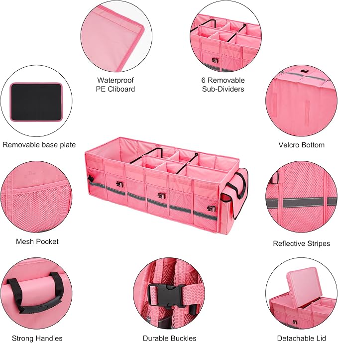 GDNasist Car Trunk Organizer and Storage for Car, SUV & Sedan, Large | Collapsible Trunk Organizers with Lid & Removable Cooler Bag, Car Accessories, Removable Dividers for Custom Space, Interior