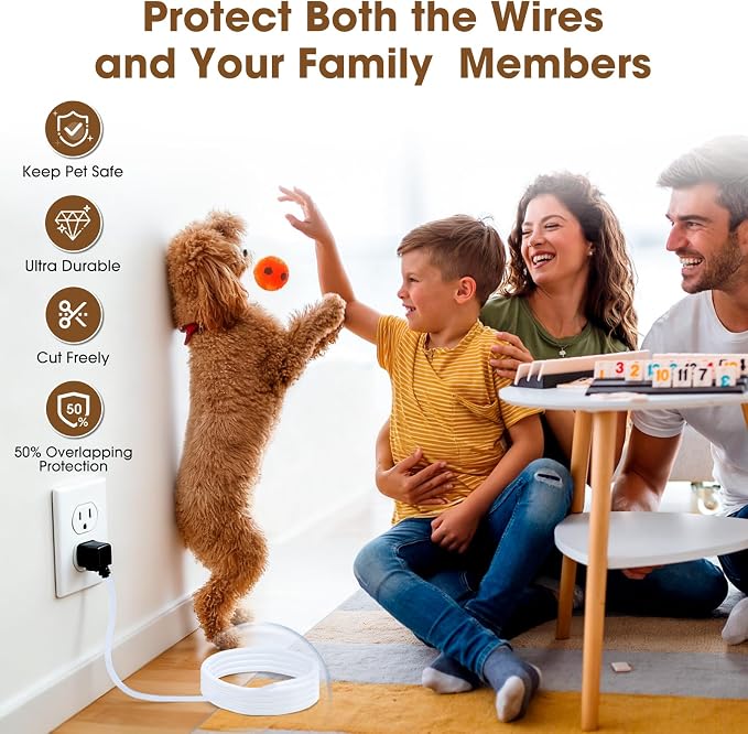 Cord Protector for Pets, Wire Protector 10FT-1/2 inch-White | No Chew Cord Cover for Pets,Protects Cable and Wire from Pets Chewing,Ideal for USB, Power and Video Cords