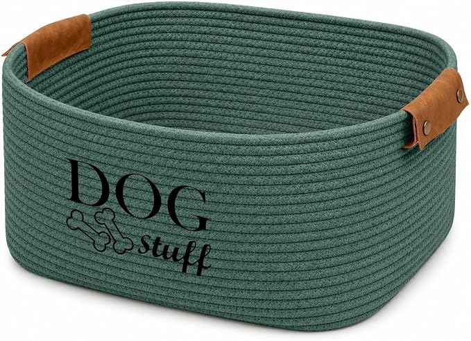 Square Dog toy basket storage Cotton Rope Storage Basket Pet/Pet Toy And Accessory Storage Bin Doy Toy Box-Green