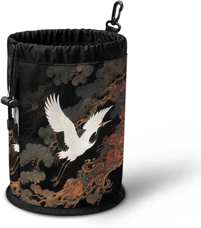 Laundry Clothespin Bag Organizer, White Crane Pine Tree Storage Pouch with Hanging Loop, Portable Clips Holder for Drying, Camping, Beach, Dorm Room Essentials