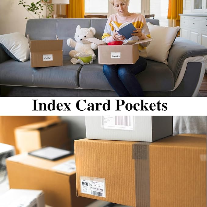 36 Pack Clear Adhesive Label Holders, 2 x 3 Inch Index Card Pockets | Top-loading PVC pockets; sticks to bins, shelves, wood, metal, plastic, and cardboard; clear, durable, easy to replace cards