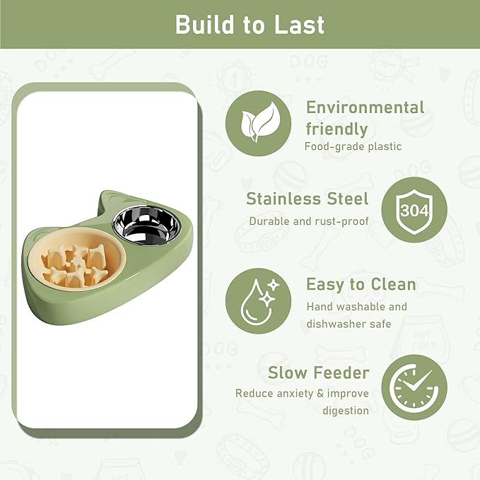 4 in 1 Slow Feeder Dog Bowls, Anti-Choking Dog Bowl Set with Non-Slip Silicone Mat, Slow Feeder Bowl, Stainless Steel Water Bowl, Standard Bowl for Small Medium Dogs Cats Puppies