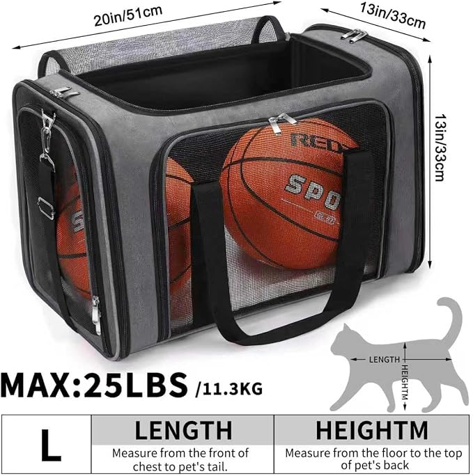 Soft-Sided Cat/Dog/Pet Carrier, Collapsible Pets Travel Carriers | For Big Cats/Small Dogs with Shoulder Strap & Removable Mat, Mesh Puppy Carry Bag,Up to 25 Lbs,TSA Airline Approved-Dark Grey