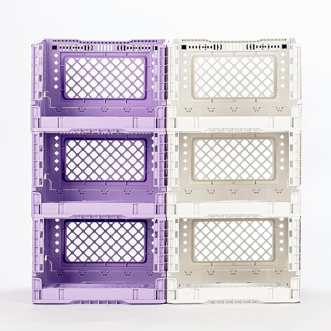 Bigant Heavy Duty Collapsible & Stackable Plastic Milk Crate - Snap Lock Foldable Industrial Garage Storage Bin Container Utility Tote Basket (Ivory, 1 Small Crate)