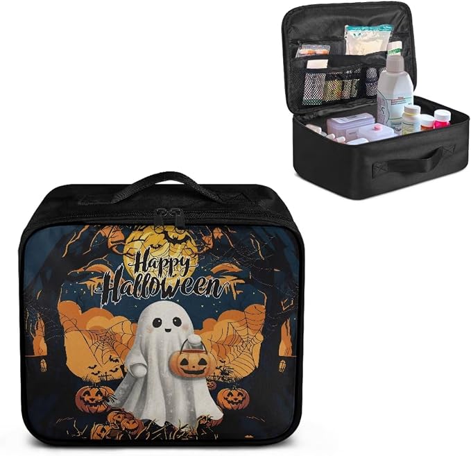 Halloween First Aid Kit Bag Ghost Pumpkin Empty First Aid Bag Medical Bag Empty Large Capacity for Home Office and Travel Use Lightweight Washable Soft Fabric