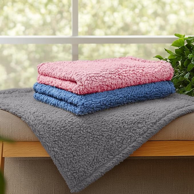 Luciphia 3 Pack Soft Sherpa Fleece Blankets for Dogs Cats Puppies,41"x31" | Fluffy Throw Blanket Washeble for Crate Bed Couch Indoor. Cozy Pet Blanket, Puppy Essentials Dog gift,Blue/Pink/Grey,Large