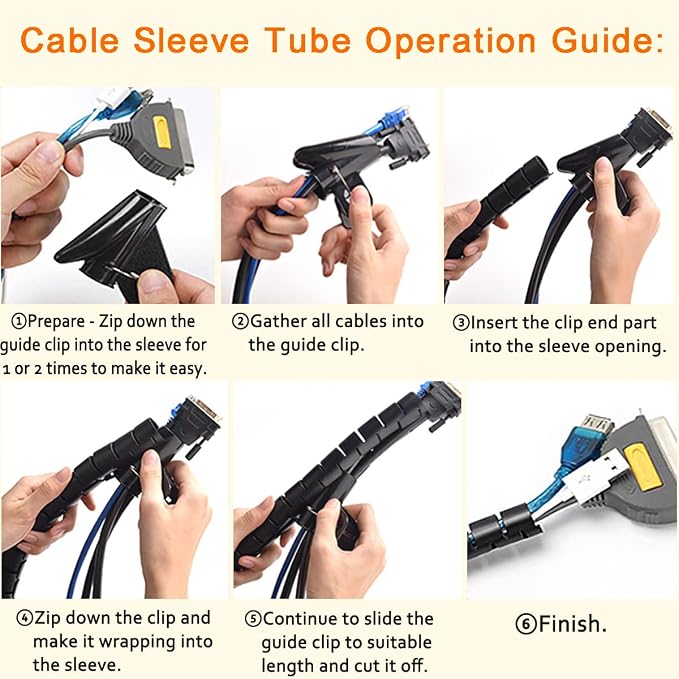 PC Cable Management Sleeve Tube Desk Cord Organizer 2 PCS Black, 7/8 inch -5 ft Cover Wrap Easy to Install Messy Wire Solution for TV Office Computer, Pet Chew and Bite Proof Cable Protector