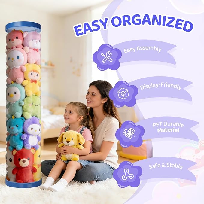 Upgraded Storage Tube, Dust-Resistant 47x11 Inch, PET Transparent Bucket with Double Zipper, Easy Assembly & Space Saving, Ideal for Playrooms Living Rooms Bedrooms （Blue）