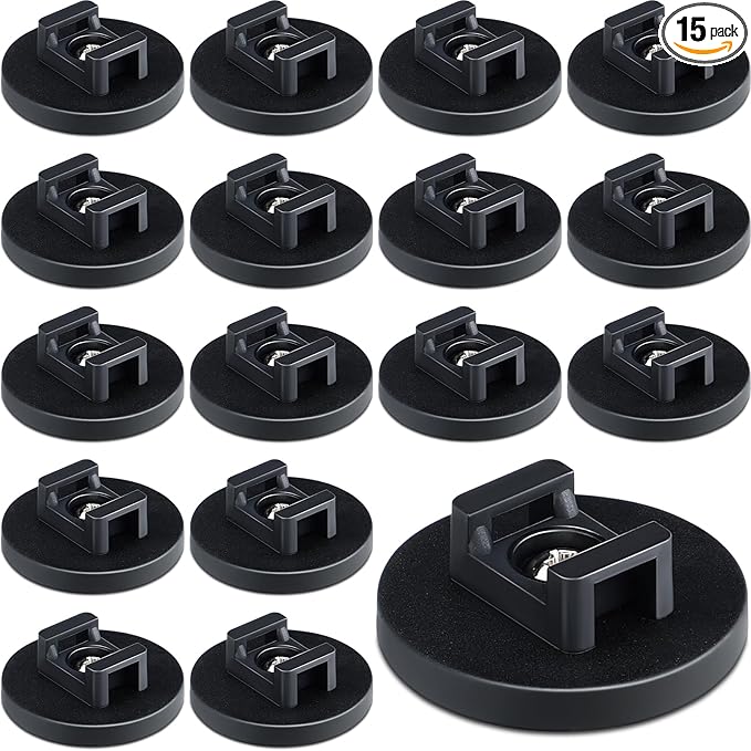 Yookeer 15 Pcs Magnetic Zip Tie Mount Cable Clips Black,43 Mm | Multipurpose Cable Clips Wire holder for Electrical Wiring, Magnet Base for Metal Surfaces, Without Drilling, Reusable