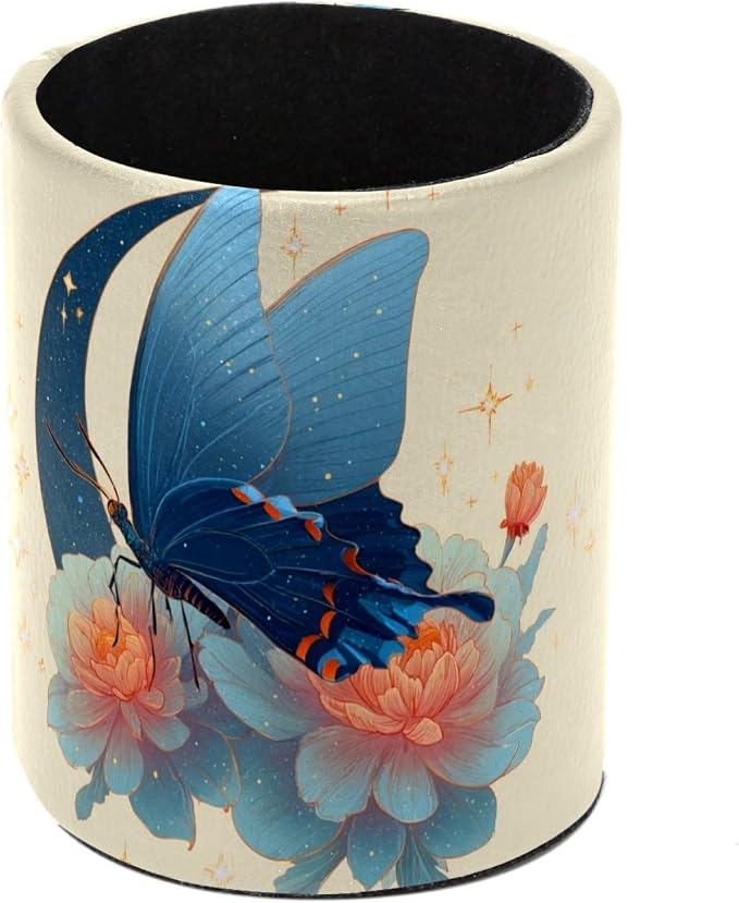 Butterfly and Flowers Pen Holder, Pencil Cup Marker Brush Holder Desk Storage Case, Desktop Organizer for School Office Home Supplies
