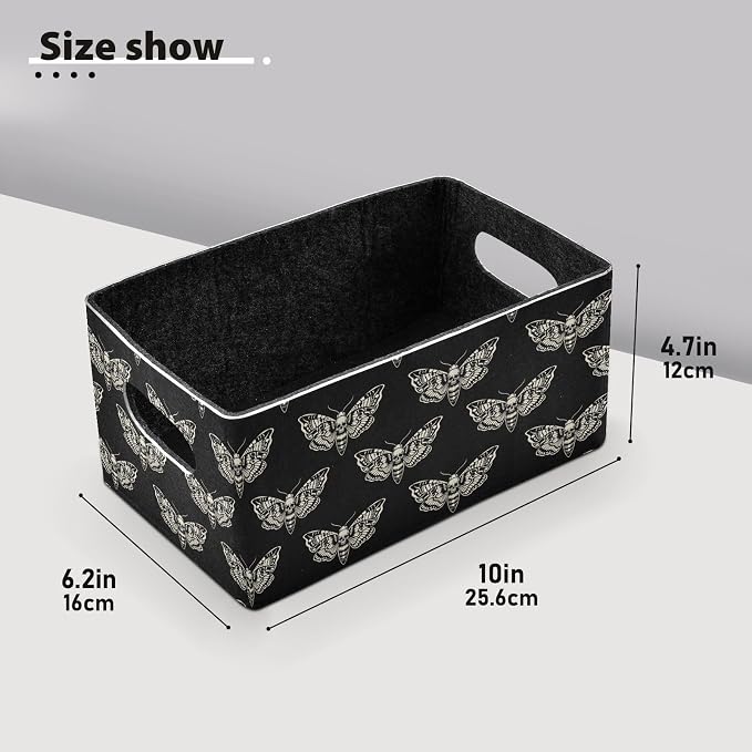 Emelivor Gothic Butterfly Storage Basket Bins Set (2pcs) Felt Foldable Storage Bins with Fabric Rectangle Storage Organizing Baskets for Office Bedroom Closet Babies Nursery