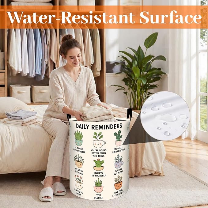 Cute Plant Laundry Basket, Inspirational Potted Botanical Oxford Cloth Dirty Clothes Collapsible Hamper for Room Decor, Garden Gifts, Toy Organizer 19.7 x 15.7 Inches for Bedroom Bathroom Dorm