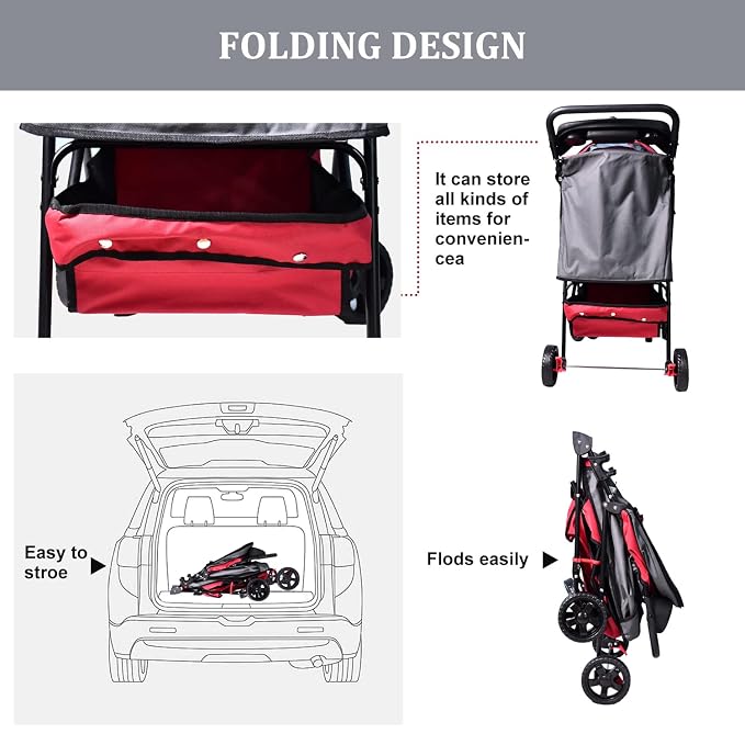 Jespet 4-Wheel Promenade Pet Stroller, Foldable Stroller with Cup Holder | Foldable Dog Stroller, Storage Basket & Cup Holder, Breathable and Visible Mesh for All-Season