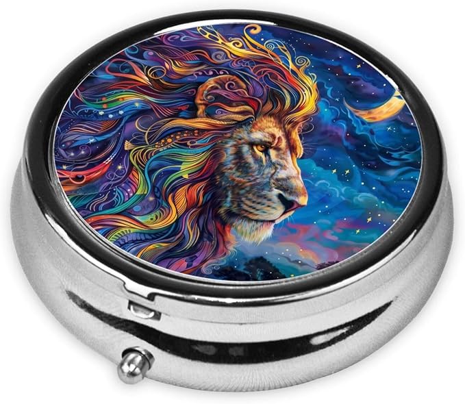Celestial Lion Portable Pill Organizer | 3 Compartment, With Mirror, For Men Women, For Daily Supplements, Vitamins, Fish Oil, Jewelry, Candy, Travel