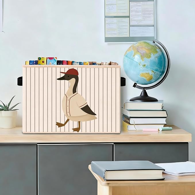 Baseball Goose Storage Bin, Foldable Fabric Basket for Kids Room | Foldable fabric storage bin with sports goose design for toys, books, clothes, nursery, bedroom, and playroom use.