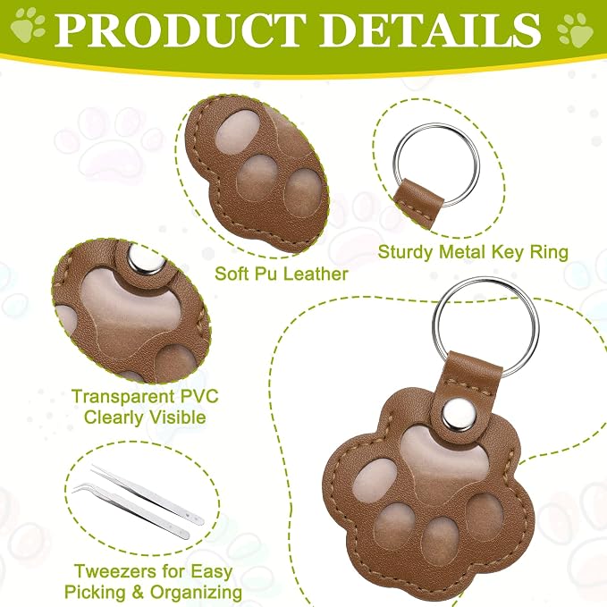 Dog Fur Storage Keychain, Pet Fur Keepsake Keyrings, Paw Shaped, Pet Hair Keepsake Keychains with Tweezers