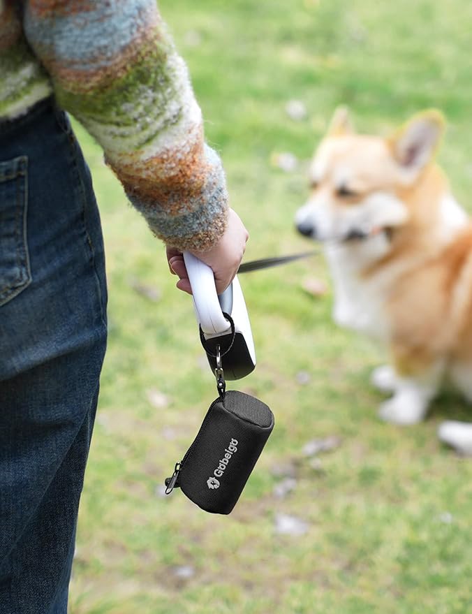 Gobeigo Dog Poop Bag Holder with Used Bag Carrier(Black) | Large Opening for Easy Dispensing, Carabiner & Hook-and-Loop Strap Fits Any Leash, Includes 15 Unscented Waste Bags