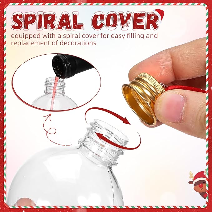 10pcs Christmas Bulb-shaped Juice Bottles with Leak-proof Protective Lid Covers, round Pet Plastic Party Juice Bottles for Holiday Decoration and Gift Packaging