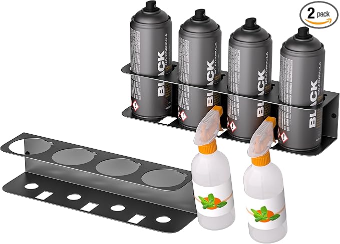 Spray Can Holder Rack, Steel Wall Mounted Spray Bottle Holder | Heavy Duty Garage Tool Utility Storage Rack, Holds 100 lbs