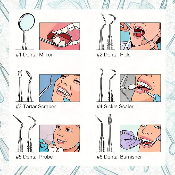 G.CATACC Dental Tools, Metal Dental Pick Teeth Cleaning Tools for Home Use, Stainless Steel Oral Care Hygiene Kit with Tooth Scraper Plaque Tartar Remover - with Case