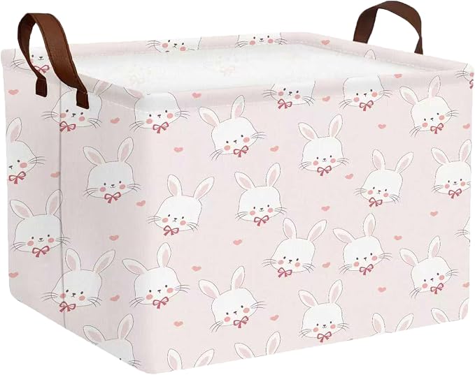Large Rectangular Easter Baskets Empty Waterproof Boy Toy Box Foldable Kid's Gifts Storage Bin Spring Room Decor(Pink Love Rabbit Head)