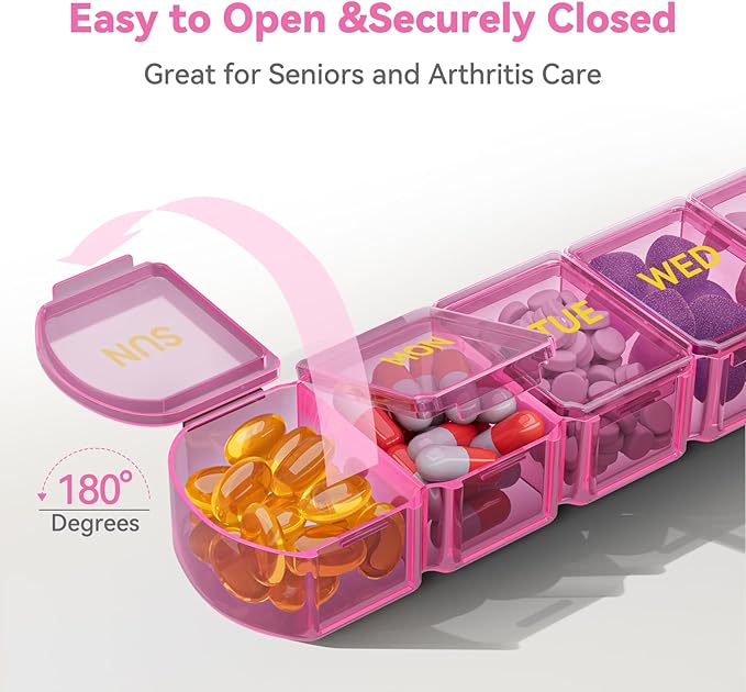 Large Pill Organizer Weekly - 7 Day Compartments with Easy-Open Design | SHIJOINYU XL Pill Box with High-Capacity, Daily Medicine Pill Organizer for Vitamins, Supplements, Fish Oils