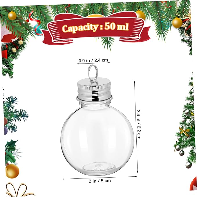 Healeved Candy Spill Bottle 50ml 10pcs Pendant Proof Lid Christmas Pet | Party Decoration Pendant, Festive Holiday Style, Silver Finish, for Beverage Storage and Candy Packaging
