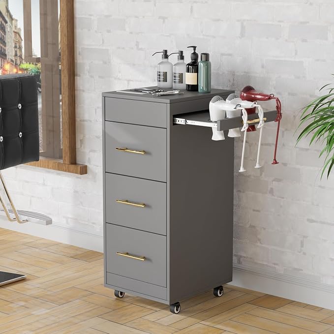 Salon Trolley Cart with Wheels, 3-Drawer Rolling Hair Styling Station, Mobile Beauty Trolley with Hot Tools Holder, Storage for Salon, Barbershop, Spa & Tattoo, Grey
