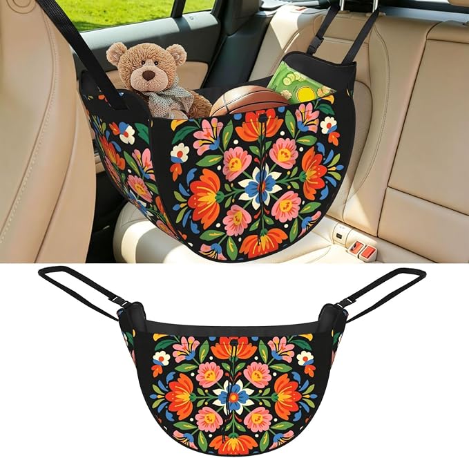 Hungarian Embroidery Car Seat Organizer-Backseat Storage Bag for Travel | Waterproof Durable. Holds Snacks Gear Essentials. Fits Most Cars.